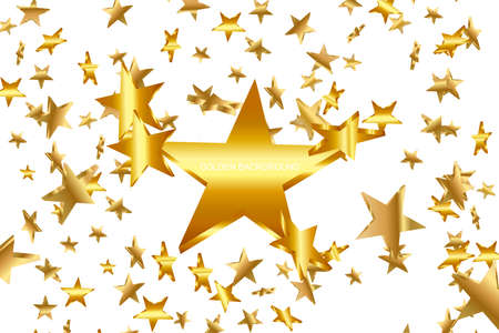 3d Star Falling. Gold Yellow Starry on whitte Background. Vector Confetti Star Background. Golden Starlit Card. Confetti Fall Chaotic Decor.のイラスト素材