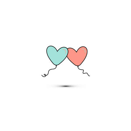 Simple flat style icon of beautiful two balloons in the form of hearts for the feast of love on Valentines Day or March 8th. illustration.のイラスト素材