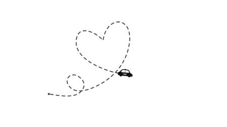 One dashed line drawing of passenger taxi and heart sign labelの写真素材