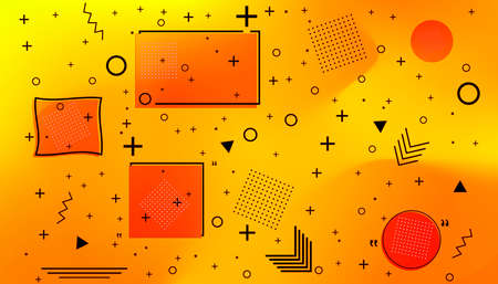 Memphis card with geometric shapes on Juicy Orange Waved Gradient Background . Luxury fashion design...