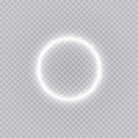 Round winter snow frame border with stars, sparkles and snowflakes on transparent background. Festive christmas banner, new year greeting card, postcard or invitation vector illustrationのイラスト素材