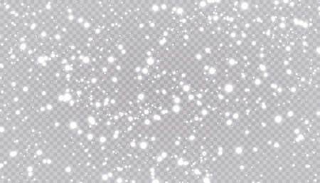 White snow flies on a transparent background. Christmas snowflakes. Winter blizzard background illustration.のイラスト素材