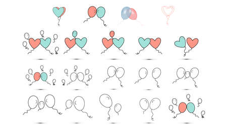Simple flat style Set icons of beautiful two balloons for the feast of love on Valentines Day or March 8th. Vector illustration.のイラスト素材