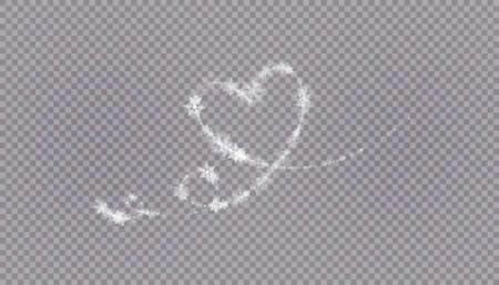 Heart shaped snowflakes in a flat style in continuous drawing lines. Trace of white dust. Magic abstract background isolated on on transparent background. Miracle and magic. Vector illustration flat designのイラスト素材