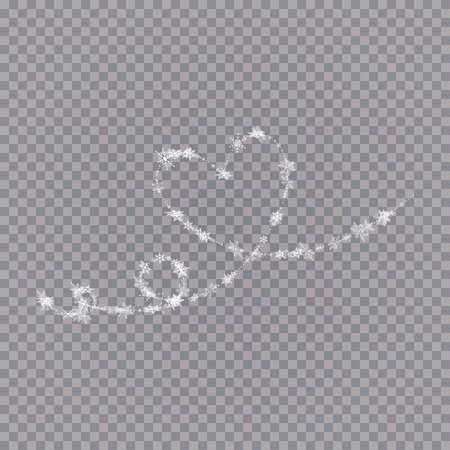 Heart shaped snowflakes in a flat style in continuous drawing lines. Trace of white dust. Magic abstract background isolated on on transparent background. Miracle and magic. Vector illustration flat designのイラスト素材