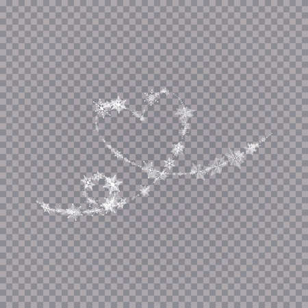 Heart shaped snowflakes in a flat style in continuous drawing lines. Trace of white dust. Magic abstract background isolated on on transparent background. Miracle and magic. Vector illustration flat designのイラスト素材