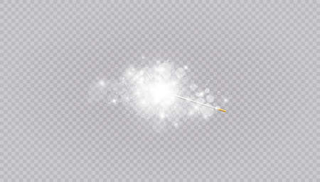 Vector illustration of magic wand. Isolated on white transparent background. Miracle magician wand magical stick with sparkle magic lightsのイラスト素材