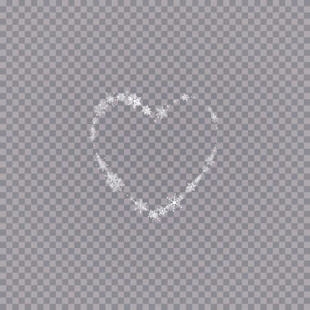 Heart shaped snowflakes in a flat style in continuous drawing lines. Trace of white dust. Magic abstract background isolated on on transparent background. Miracle and magic. Vector illustration flat designのイラスト素材