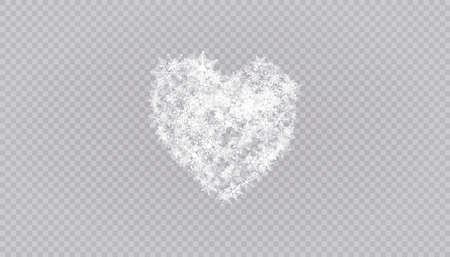 Heart shaped snowflakes in a flat style in continuous drawing lines. Trace of white dust. Magic abstract background isolated on on transparent background. Miracle and magic. Vector illustration flat designのイラスト素材