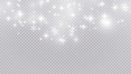 White snow flies on a transparent background. Christmas snowflakes. Winter blizzard background illustration.のイラスト素材