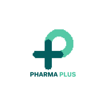 Pixel art P logo, P with plus logo. Medical logoのイラスト素材