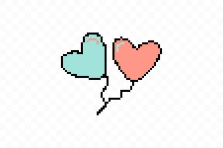 Simple flat style icon of beautiful two Pixelated balloons in the form of hearts for the feast of love on Valentine s Day or March 8th. illustration.のイラスト素材