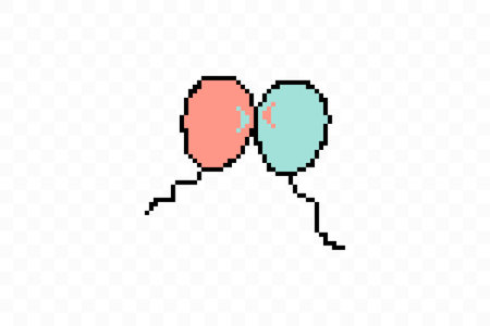 Simple flat style icon of beautiful two Pixelated balloons for the feast of love on Valentines Day or March 8th. Vector illustration.のイラスト素材