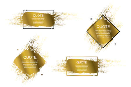 Golden Quote box frame, big set. Quote box icon. Texting quote boxes. Blank Grunge brush background. Vector illustrationのイラスト素材