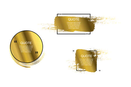 Golden Quote box frame, big set. Quote box icon. Texting quote boxes. Blank Grunge brush background. Vector illustrationのイラスト素材