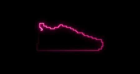 Sports pink shoes in a line style. Sneakers on a black background . Healthy lifestyle. Crypto Punk Digital Sneaker.の写真素材