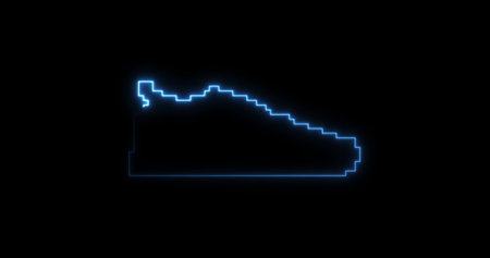 Sports blue shoes in a line style. Sneakers on a black background . Healthy lifestyle. Crypto Punk Digital Sneaker.の写真素材