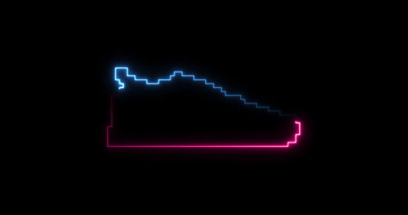 Sports blue and pink shoes in a line style. Sneakers on a black background . Healthy lifestyle. Crypto Punk Digital Sneaker.の写真素材