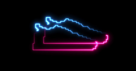 Sports blue and pink shoes in a line style. Sneakers on a black background . Healthy lifestyle. Crypto Punk Digital Sneaker.の写真素材
