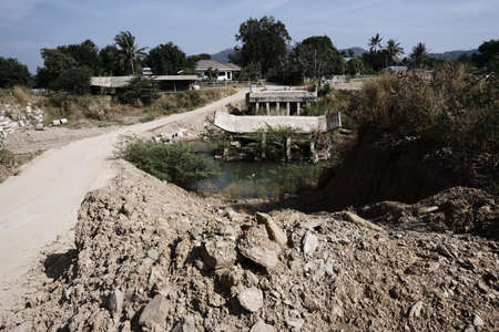 destroyed of bridge from the heavy floodの写真素材