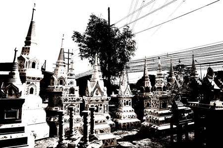 abstract of black and white stupa in Thailandの写真素材