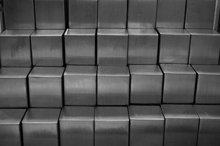 abstract black and white of stack metal boxesの写真素材