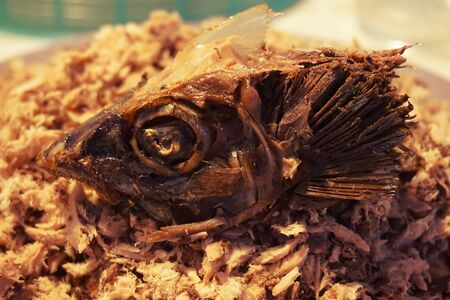 homemade dry fish flakes used for soup ingredientの写真素材