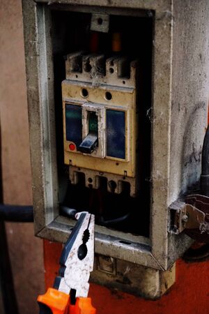 closeup of electrical instrument work in the factoryの写真素材