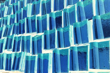 abstract stack of chinese roof tile dye in blue