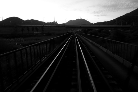 selective focus in close up rail wayの写真素材