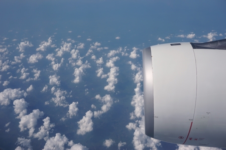 close up airplane window view for background used