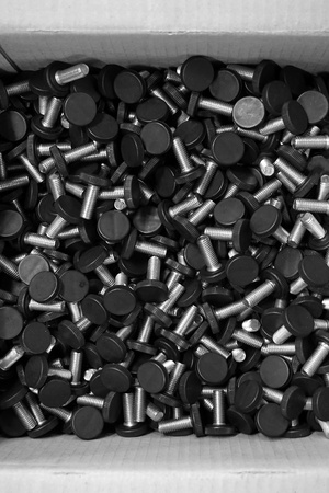 group of screws with the plastic head in the warehouseの写真素材