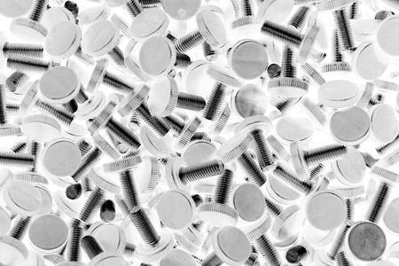 group of screws with the plastic head in the warehouseの写真素材