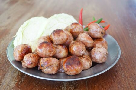 Pork and Rice Sausage is the traditional Thai foodの写真素材