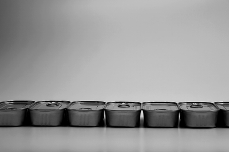 close up food tin can on the gray background