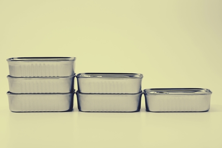 close up food tin can on the yellow backgroundの写真素材