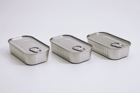 close up food tin can on the white background