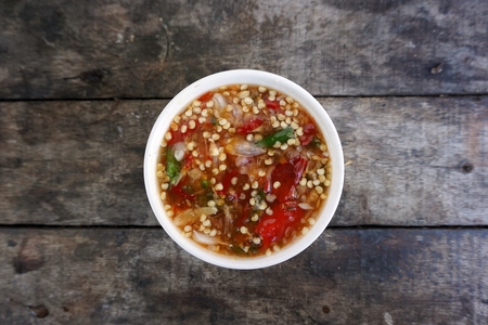 Thai sea food spicy sauce with mix from pepper galic lime and fish sauce