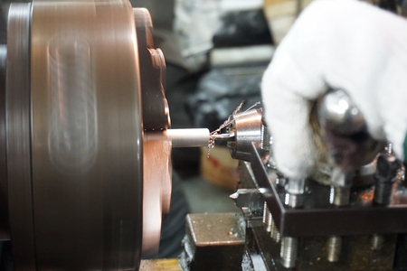 close up milling machine process in factory