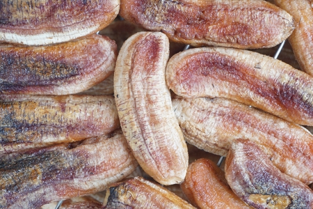 close up group of sun dried bananaの写真素材
