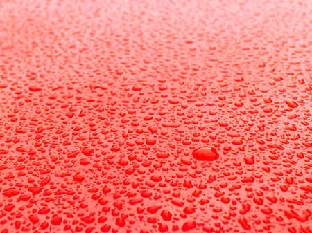 Rain drop on red surface.の写真素材