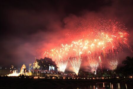 Fire works at the Royal Pavilion, Chiang Mai, Thailand.の写真素材