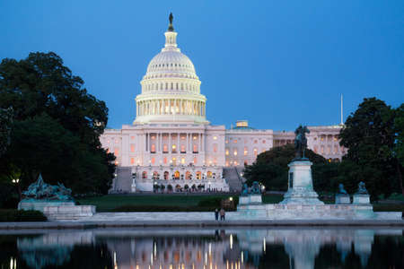 The United States Capitol, seen from the the Capitol Reflecting Pool, Washington DC, USA.の写真素材