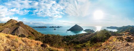 Colorful sunny day panorama at Amelia sunset point, Labuan Bajo, Flores Island, Indonesia.の写真素材