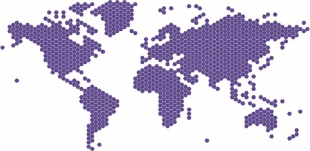 Violet hexagon shape world map on white background, vector illustration.のイラスト素材