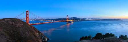 Panorama view of Golden Gate bridge on twilight time, San Francisco, USA.の写真素材