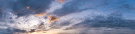 Dramatic panorama sky with cloud on sunrise and sunset time. Panoramic image.