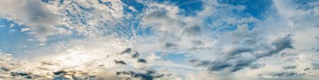 Dramatic panorama sky with storm cloud on a cloudy day. Panoramic image.
