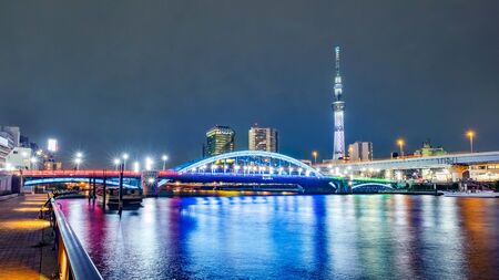 Cityscape of Tokyo skyline, panorama view of office building at Sumida river in Tokyo in the evening. Japan, Asia. の写真素材