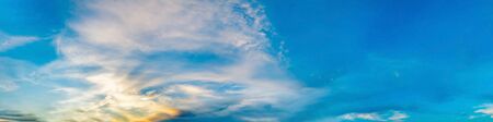 Panorama of Dramatic vibrant color with beautiful cloud of sunrise and sunset. Panoramic image.